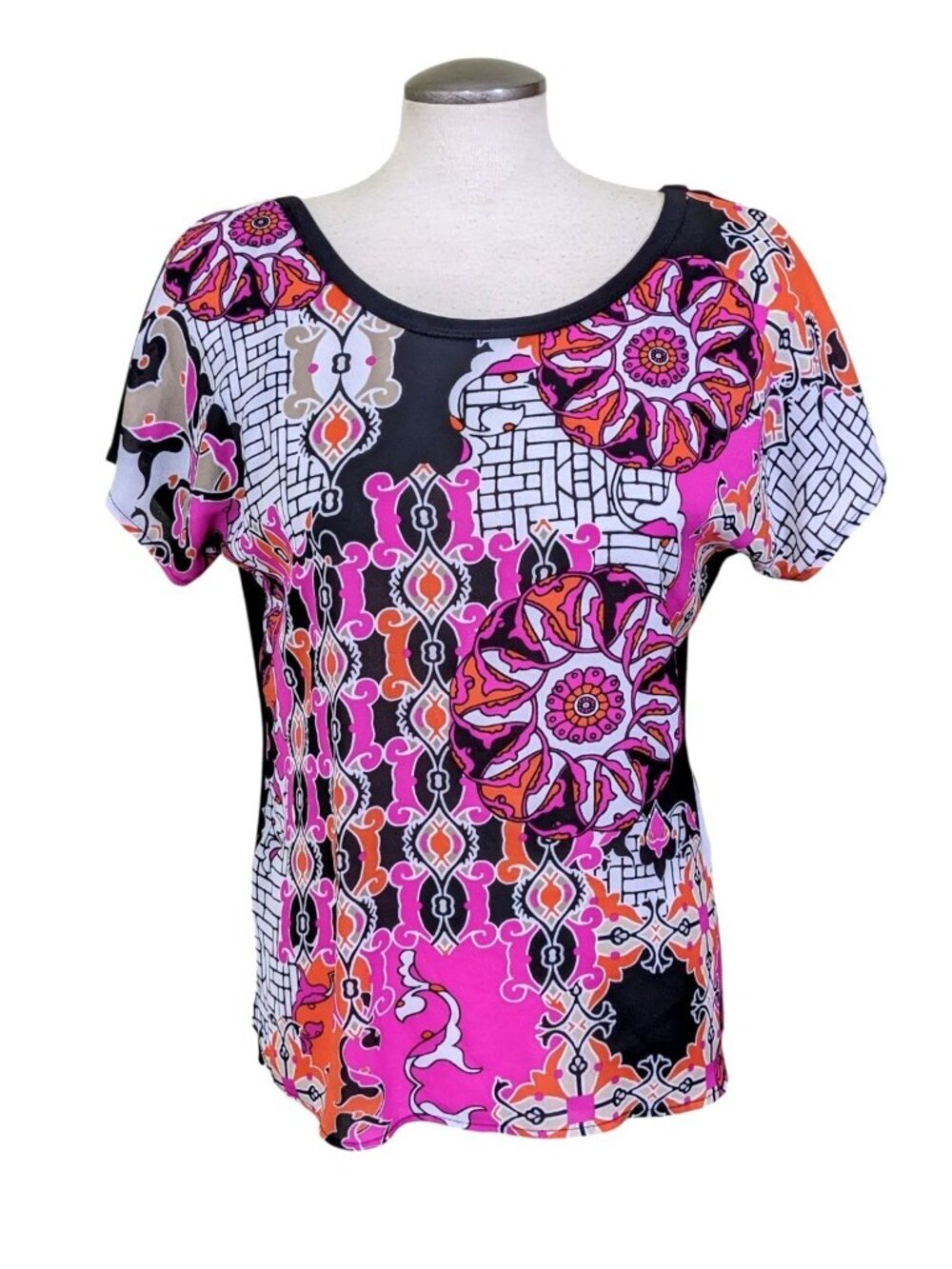Joseph Ribkoff New Womens Size 6 Geometric Scoop Neck Top Artsy Bold Designer